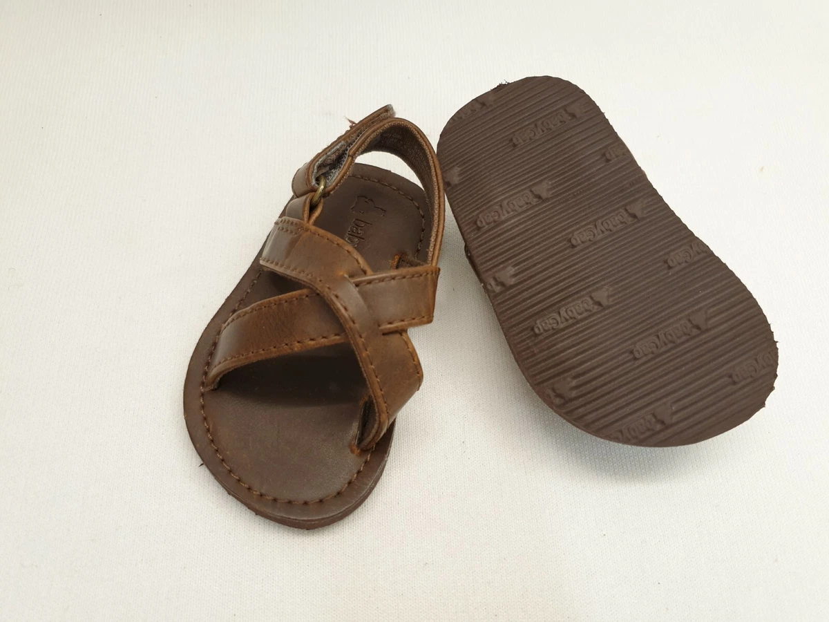 GAP Baby Boy Sandals Size 3 6 Month Brown Leather Infant Hook Loop
