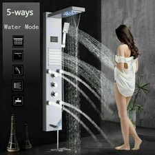 ELLO ALLO Shower Panel Tower System Brushed Nickel LED Rainfall Massage Jets Tap