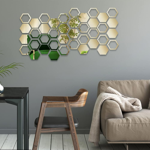 24Pcs Acrylic Hexagon Mirror Wall Stickers Removable Self-Adhesive Wall Decals G - Picture 7 of 7