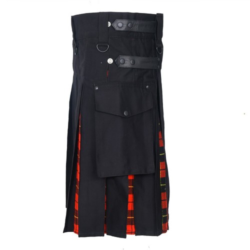 Kilt utility uomo con cinturini ibridi in pelle, cotone e tartan - Wallace - Foto 2 di 3