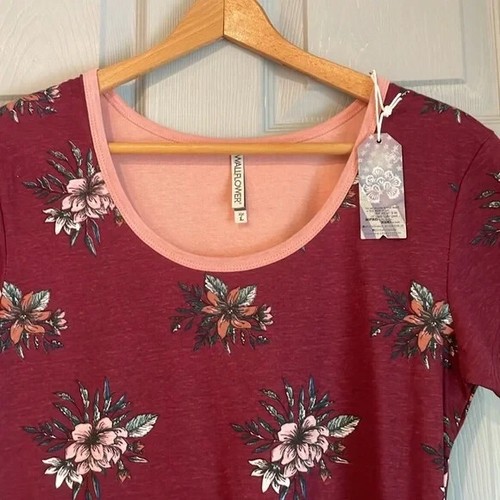 Wallflower Junior L neu mit Etikett burgunderrot Blumen U-Ausschnitt Baumwolle T-Shirt Schlafshirt - Bild 2 von 5