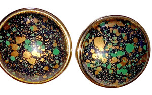 Authentic VTG Stud Earrings Green & Gold Flaked Spattered Gold Plated - Statement