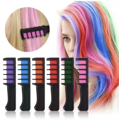 6 Color Set Temporary Hair Chalk Color Comb Dye Cosplay Washable Hair Color Comb - Picture 2 of 9