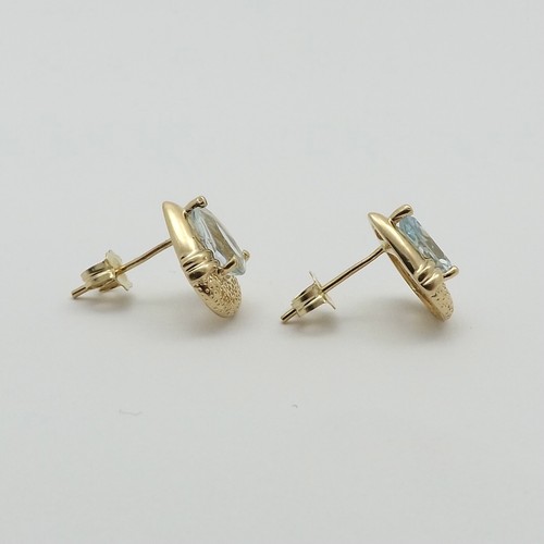 14k Gold Teardrop Natural 1ct Aquamarine March Birthstone Teardrop Stud Earrings - Picture 3 of 6