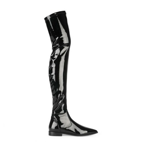 Nueva puntera puntiaguda para mujer grueso tacón bajo sobre la rodilla Botas elásticas charol L - Imagen 4 de 12
