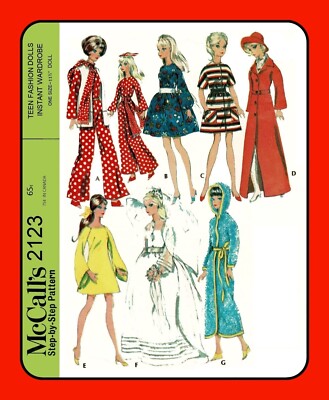 11½'' TEEN Doll Clothes Sewing Pattern for Barb Wardrobe McCall's 2123 Vtg 1969