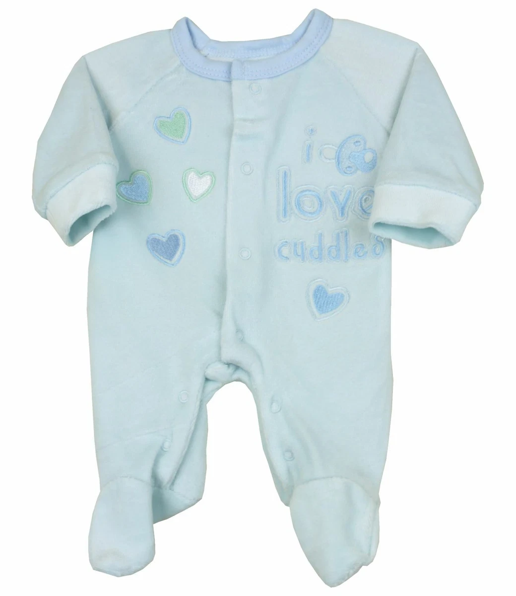 BabyPrem Premature Baby Boys Sleepsuit Babygrow Pyjama Blue Velour