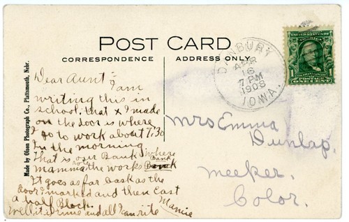 1908 RPPC Postcard East Side of Main Street Danbury, Iowa Posted Original - Picture 2 of 2