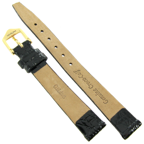 14mm Gilden Luxury Genuine Unstitched Calf Crocodile Grain Black Watch Band LONG - Picture 3 of 5