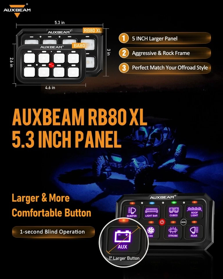 Panel de interruptor de 8 velocidades AUXBEAM RGB sistema de relé de control de circuito momentáneo para Jeep Foto 4 de 4