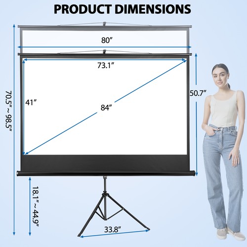 Portable Projector Screen Tripod Stand 84'' 16:9 4K HD Movie Projection Screen - Picture 2 of 23