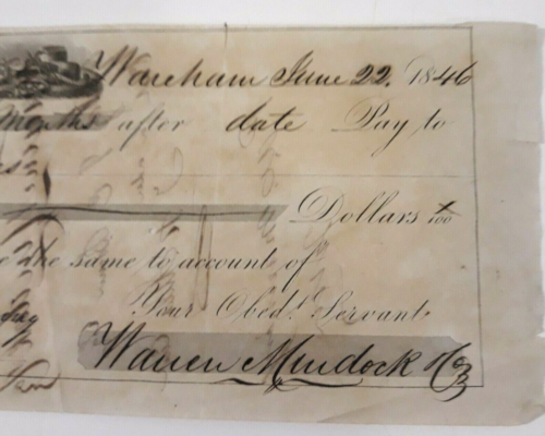 Antique 1846 Bank Check Receipt Boston Parchment Graphic Ships Horn of Plenty - Picture 4 of 6