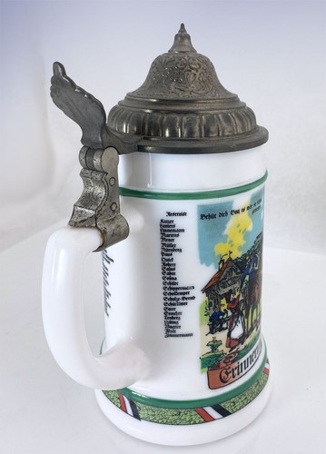 Vintage BMF Bierseidel Milchglas Regiment Deckel Bier STEIN West Germany - Bild 3 von 7