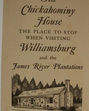 c.1950s Old Chickahominy House Ad Pamphlet Williamsburg Virginia Plantations