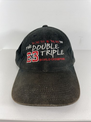 Vintage 91-98 Champions CHICAGO BULLS Double Triple Hat NBA Script Faded 23 - Picture 2 of 9