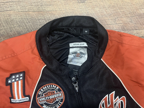 Harley Davidson Women’s orange Black Riding Gear Mesh Jacket 1W Size 16-18 - Picture 3 of 4