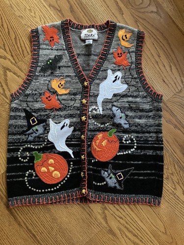 Tiara International Halloween Knopfleiste Geister Blätter Hexenhüte Perlen Größe L