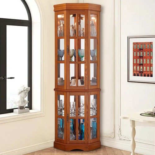 Lighted Curio Bar and Liquor Storage Cabinet w/Mirrored Back &Adjustable Shelves - Picture 18 of 19