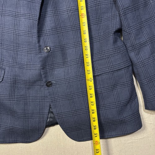 Kenneth Cole Mens Plaid Blue 100% Wool Big Sport Coat Blazer Jacket SIZE 50 L - Picture 12 of 15