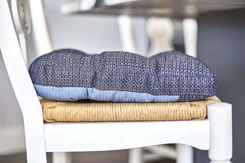 Stylish 15x15 Overstuffed Chair Cushions in Waffle Navy Blue for Dining & Office - Picture 9 of 11