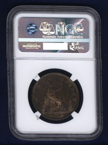 GREAT BRITAIN VICTORIA 1865 PENNY, UNCIRCULATED, CERTIFIED NGC MS62-BN - Picture 4 of 4