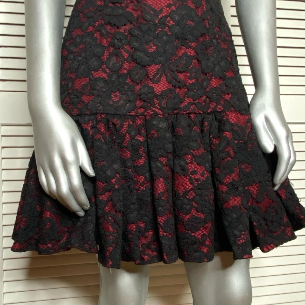 JILL Jill Stuart Red & Black Lace Overlay Sleeveless Cut-Out Ruffled Dress  2 XS | eBay