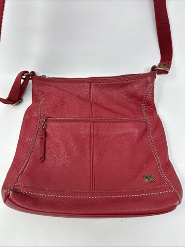 The Sak Lucia Red Pebbled Leather Crossbody Purse Messenger Handbag Adjustable
