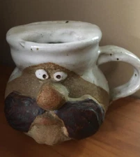HANDMADE POTTERY 3D FACE MUSTACHE MUG