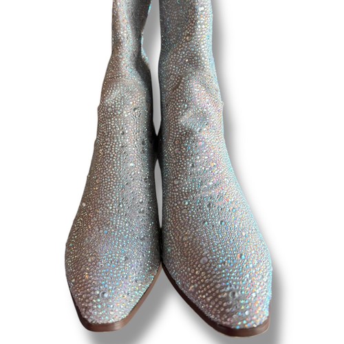 Rhinestone Cowboy Boots Sparkly Western Cuban heel Mid Calf Boots Sz 7 - Picture 12 of 12