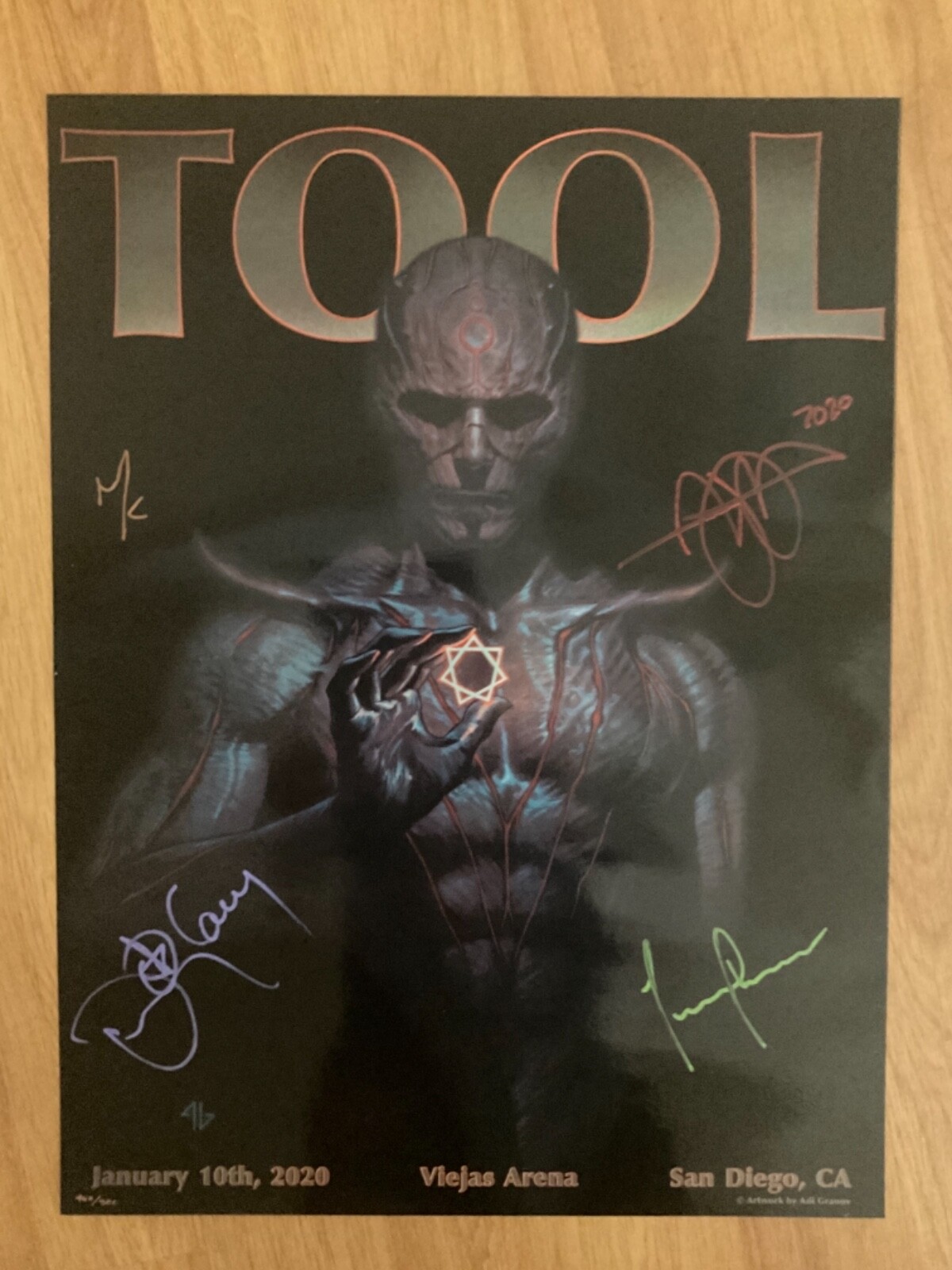 TOOL BAND RARE SIGNED POSTER 1/10/2020 SAN DIEGO VIEJAS ARENA ADI GRANOV XXX/500. Available Now for 749.95