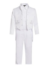 BOYS SLIM FORMAL WHITE TAIL TUXEDO 5PC CHURCH Christening Baptism 1ST Communion