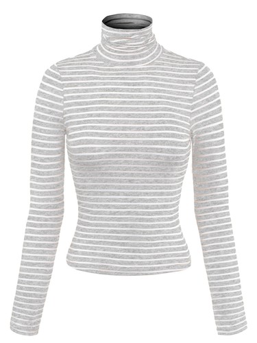 MixMatchy Tight Fit Lightweight Solid/Stripe Long Sleeves Turtle Neck Crop Top - Bild 4 von 44