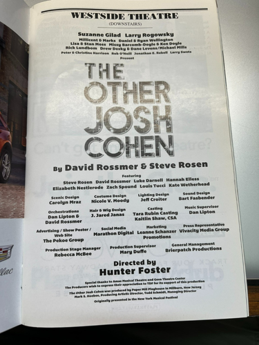 Broadway Playbill THE OTHER JOSH COHEN Westside Theatre/Downstairs December 2018 - Picture 2 of 2