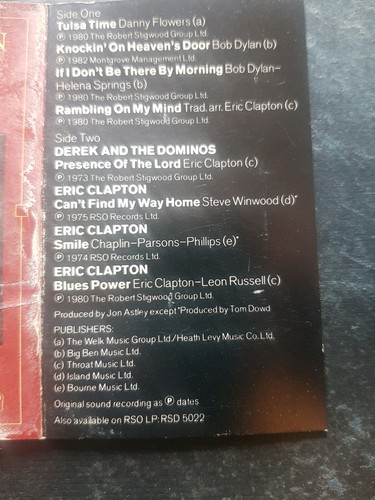 Eric Clapton Time Pieces Vol. 2 Live in the Seventies 1983 Cassette - Picture 6 of 9