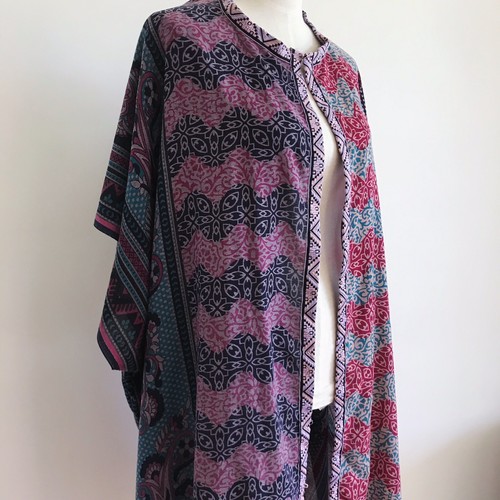 vintage boho bohemian purple pink blue print kimono robe patchwork lagenlook - Picture 5 of 11