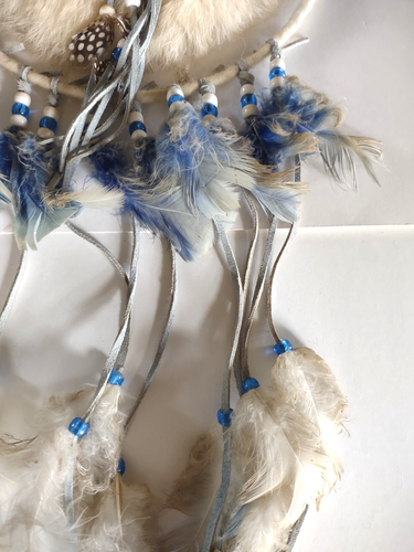 Vintage Original Handmade Rabbit Fur & Feathers Dream Catcher *25" - Picture 6 of 7