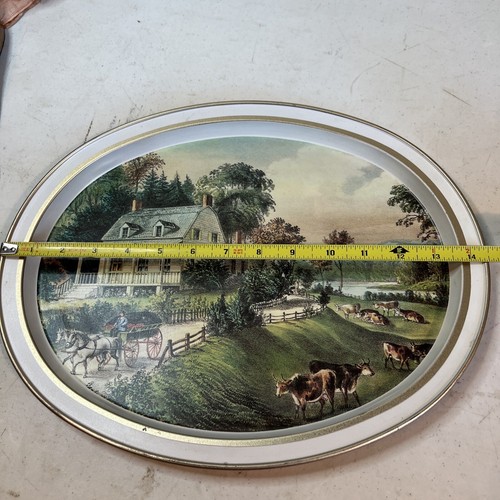 Vintage Currier and Ives THE AMERICAN HOMESTEAD SUMMER Tray Oval Tin Platter - Picture 7 of 8