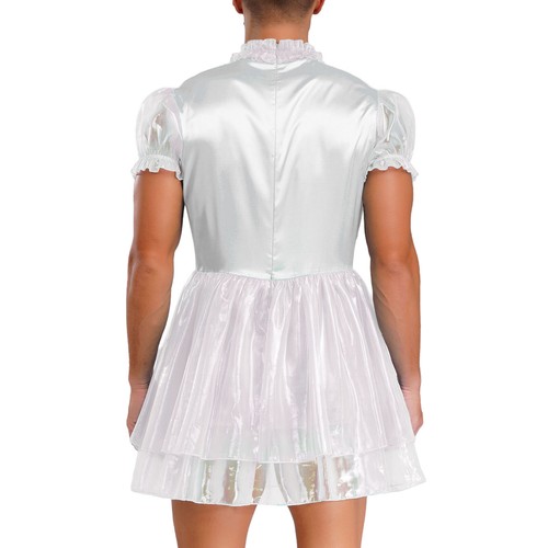 Men Sissy Maid Ruffled Dress with Puff Sleeve Sparkly Chemise Sleepwear Night - Picture 63 of 87