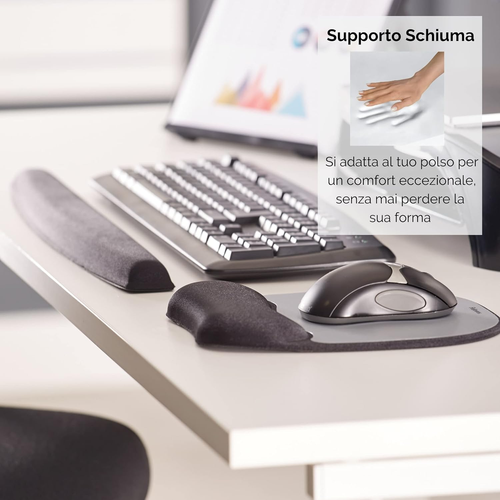 9175801 Tappetino Mouse Con Poggiapolsi in Memory Foam, Grigio - Foto 3 di 12