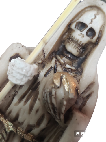 6,5" HUESO KNOCHENFARBEN FESTSTEHEND SANTISIMA SANTA MUERTE HEILIGER TOD STATUE EULE MEXIKO - Bild 5 von 5