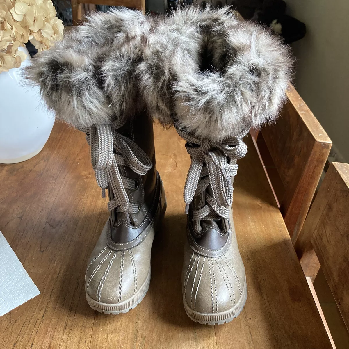 Faux fur lined waterproof boots top