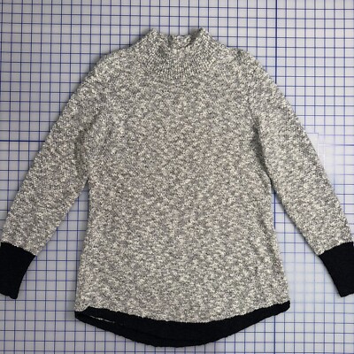 LL Bean Signature Knit Sweater Women M Heather Black Gray Linen Blend Mock Neck