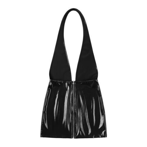 Women Patent Leather Mini Dress Plunging V Neck Backless Bodycon Skirts Clubwear - Picture 18 of 32
