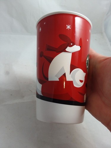 Starbucks Tall 16 Oz Coffee Mug Christmas Red Dog Sledding with Boy Mug Tea Cup - Picture 6 of 10