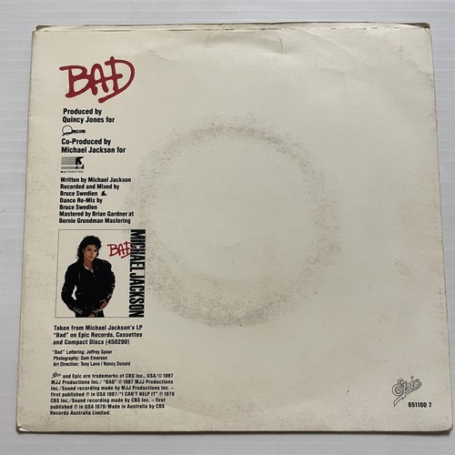Michael Jackson Bad / I Can’t Help It Vinyl Record 7” 45 RPM 651 100 7 epic 1979 - Picture 10 of 24