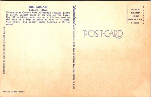 Postcard Toledo Ohio Big Lucas Gantry Cranes Lucas Co. Port Authority Vintage - Picture 2 of 2