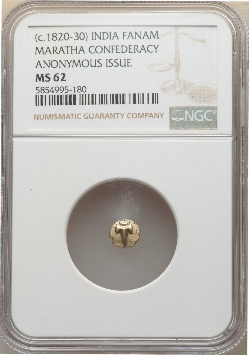 【鑑定済み 極美品】 ファナム金貨 高グレード FANAM インド NGC金貨 1820-30 India, Maratha Confederacy Gold Fanam Coin NGC MS62