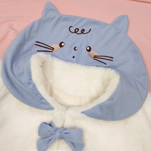 Cat Face Embroidered Winter Coat Cute Plush Fleece Jacket Short Warm Outerwear - Picture 5 of 13