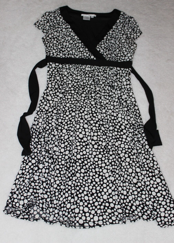 Maggy London Black White Polka Dot Dress V Neck Cap Sleeves Stretch 12 - Picture 5 of 6