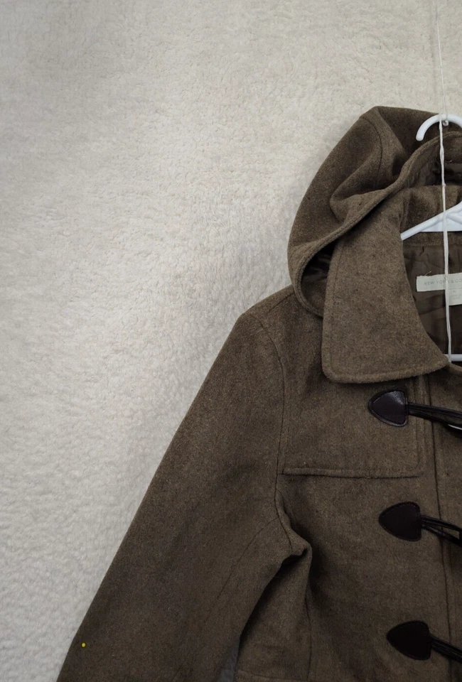 Abrigo de mujer New York Company mediano marrón mezcla de lana manga larga chaqueta con capucha Foto 2 de 4